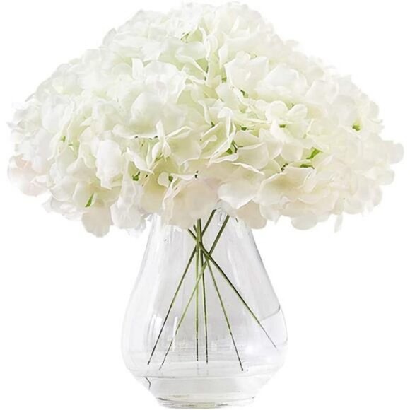 Silk Flower White 10 Heads Artificial Hydrangea Silk Flowers Head - White - Picture 1 of 5